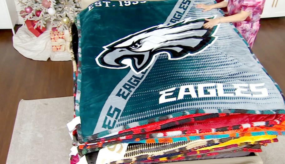 eagles nfl throw blanket stacked