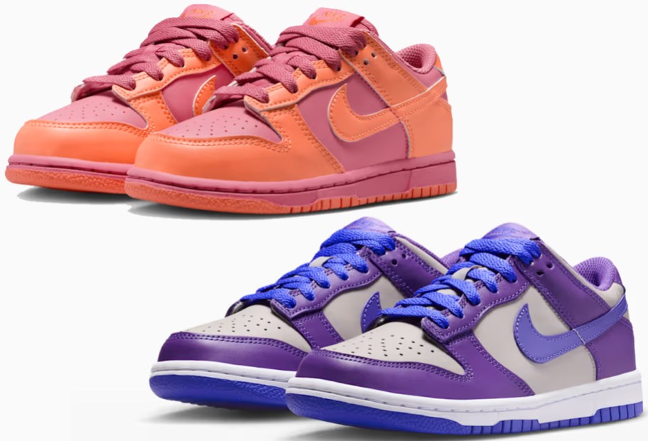 orange and purple kids nike dunks