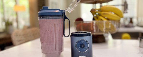 ninja blast blender with cup on counter