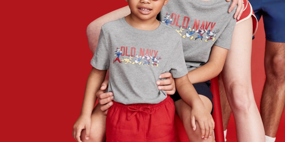 kids wearing gray disney tees