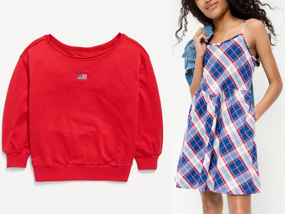 red sweater and plaid girls dress