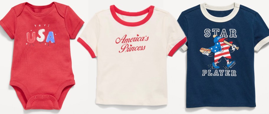 usa bodysuit and white and blue kid tees