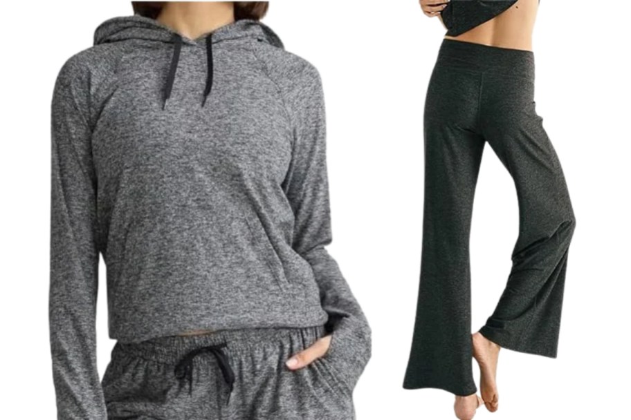 woman wearing hoodie and wide leg pants
