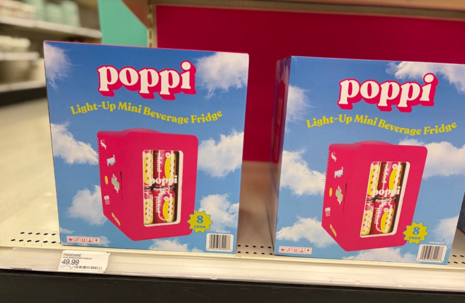 poppi mini fridges in packaging on a target store shelf