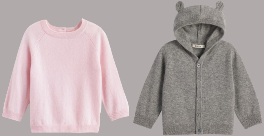 toddlers pink cashmere sweater and hray hoodie