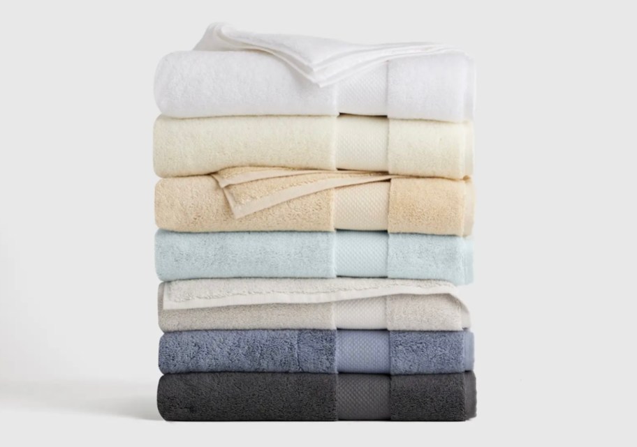 Stack of a neutral colored bath towels