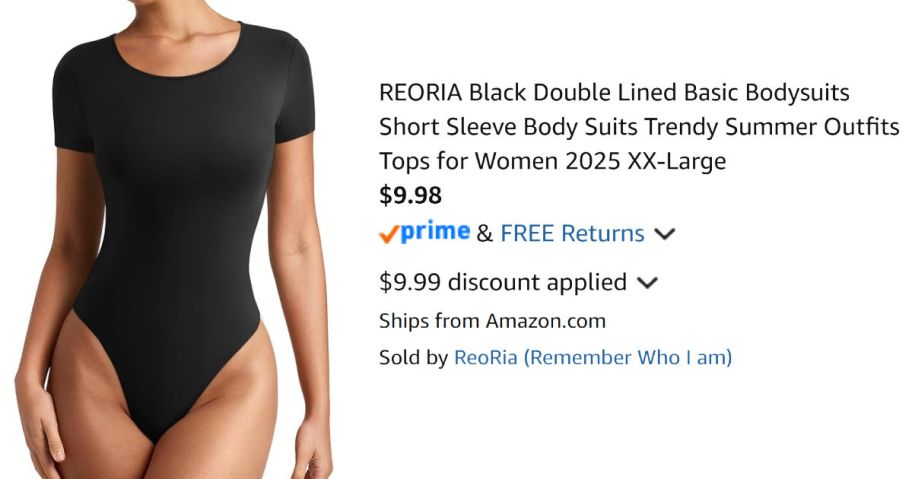woman wearing black bodysuit next to Amazon pricing situation