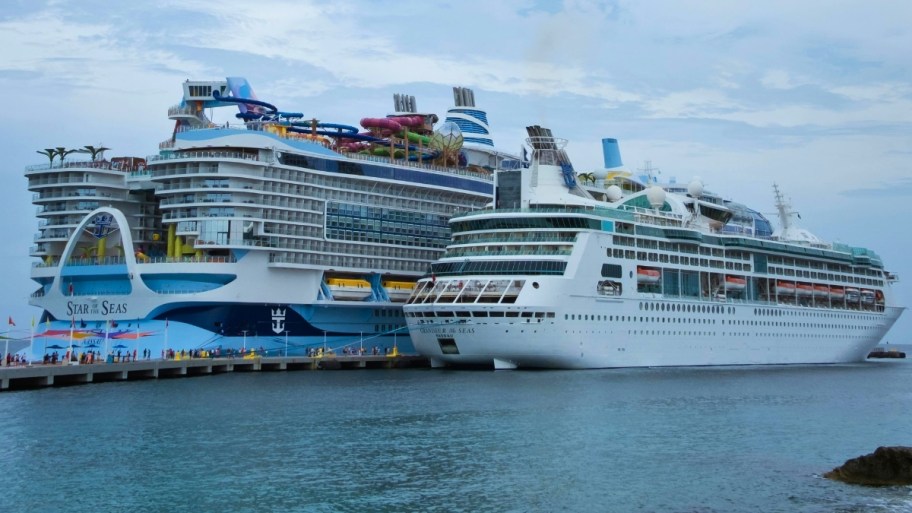 two docked royal caribbean cruise ships