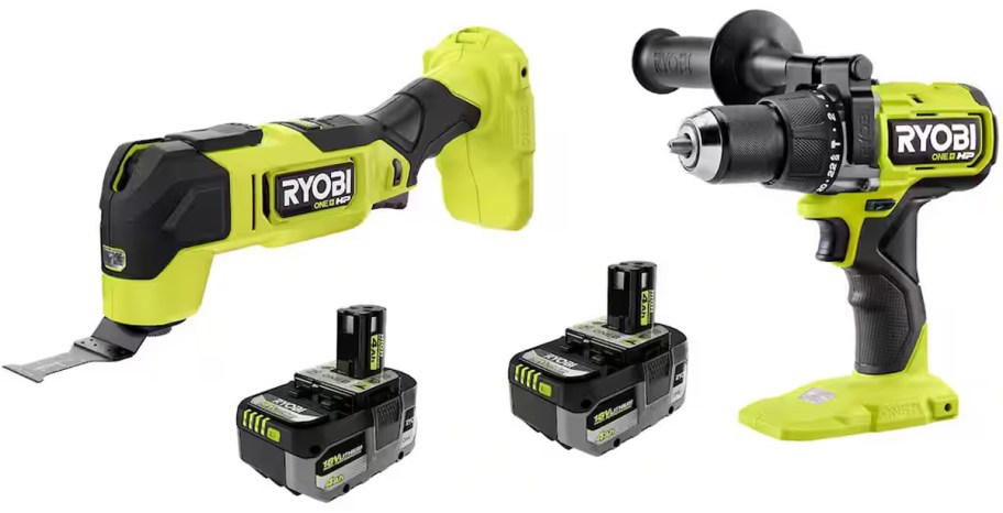 green and black oscillating tool and drill 