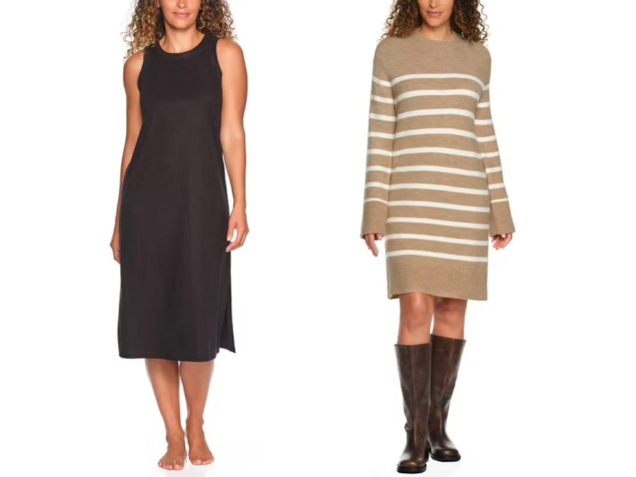 women wearing black and striped dress