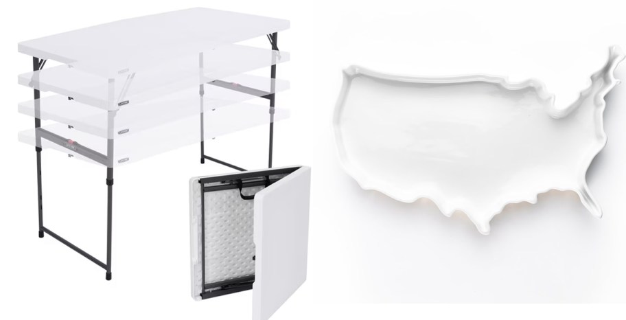 white folding table and country platter 