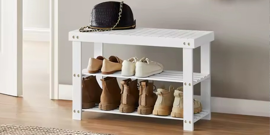 white shoe rack bench 