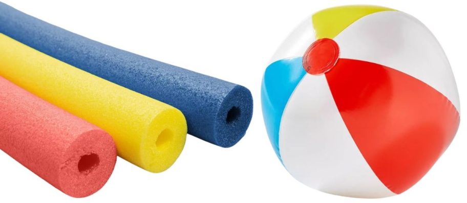 sun squad pool noodles and beach ball