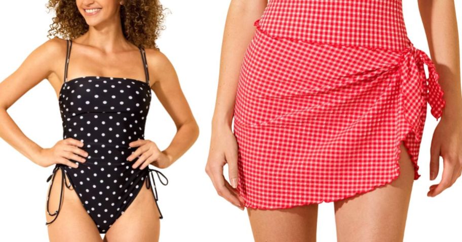 target polka dot one-piece swimsuit and red polka dot cover up