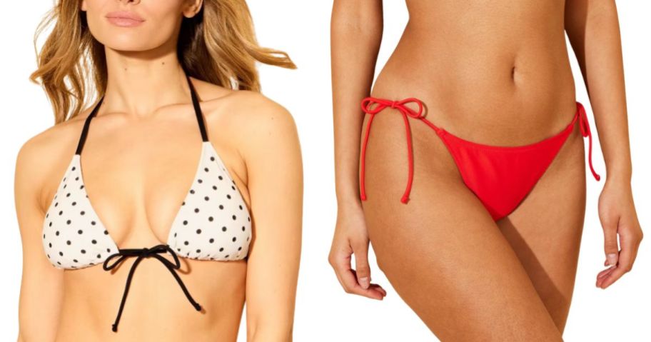 Target triangle polka dot swim top and red string bikini bottom