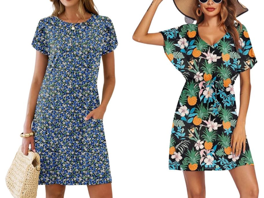 two women wearing swimsuit coverups