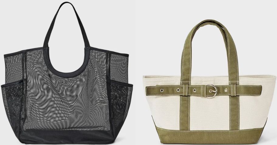 Stock images of a beach bag and a canvas tote bag from Walmart