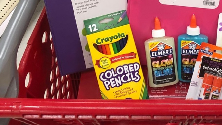 12 cunt crayola colored pencils in a shopping cart