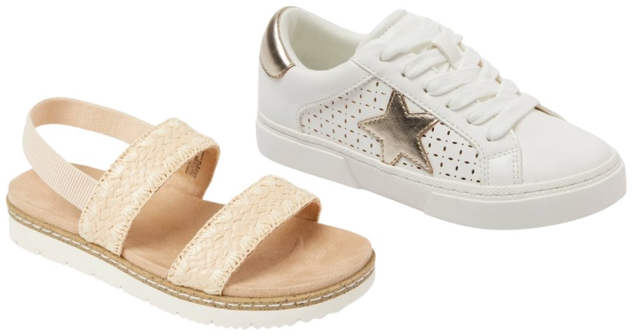 a kids sandal and a kids sneaker