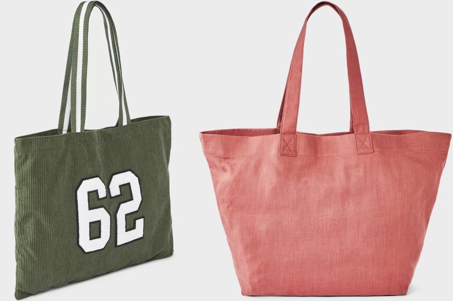 green 62 and pink totes 