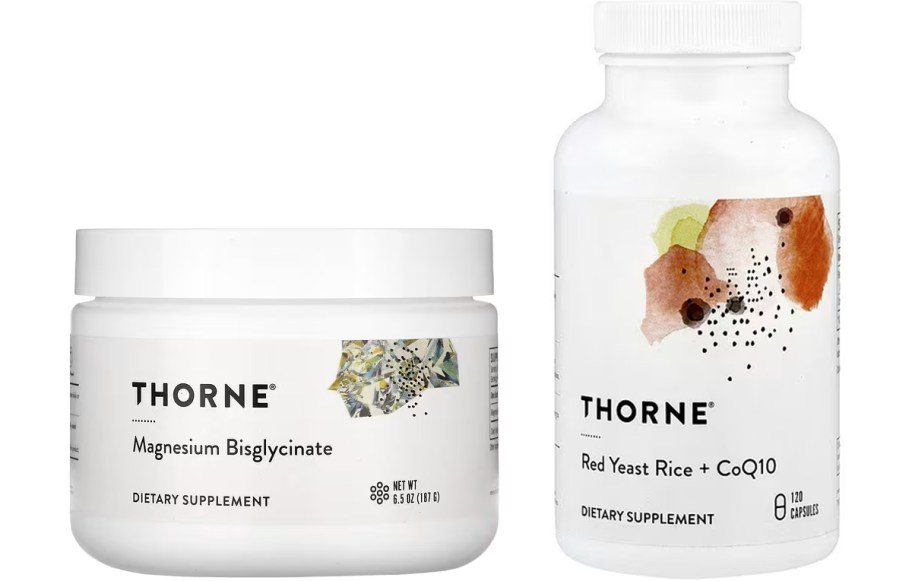 thorne Bisglycinate and yeast rice bottles