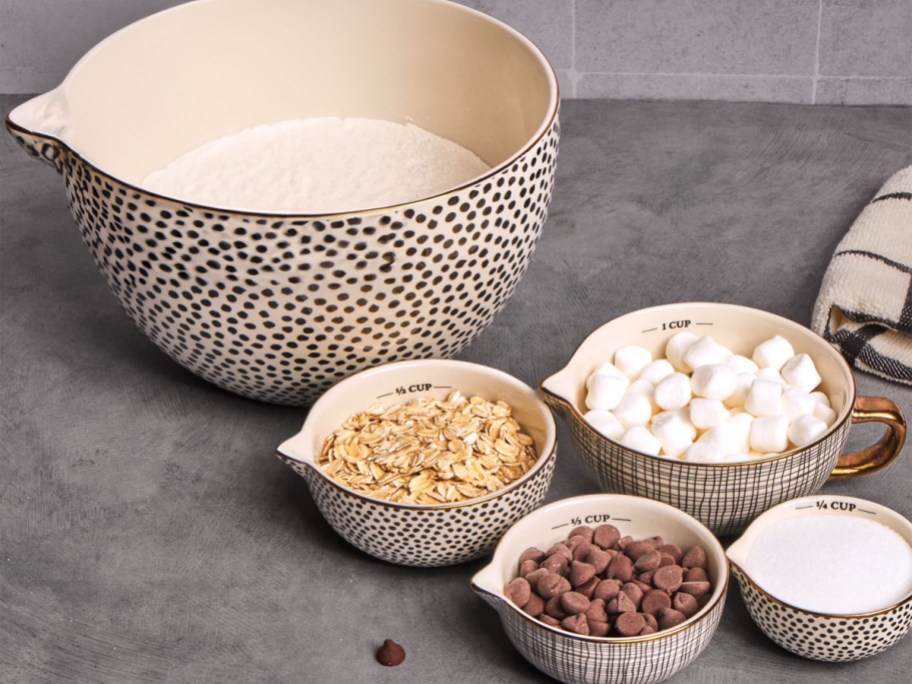 black and white dot bowl set