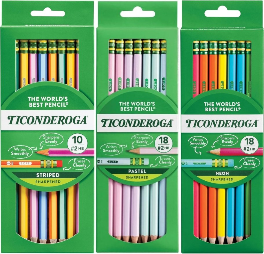 ticonderoga stripped, pastel and neon pencil packs
