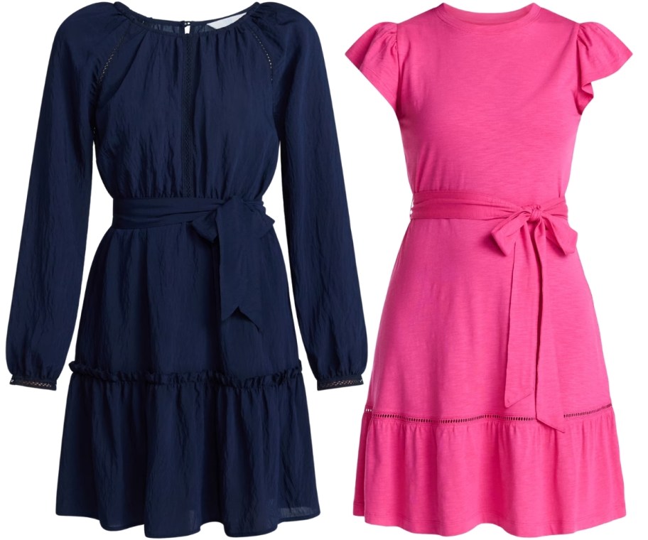 two womens midi dresses