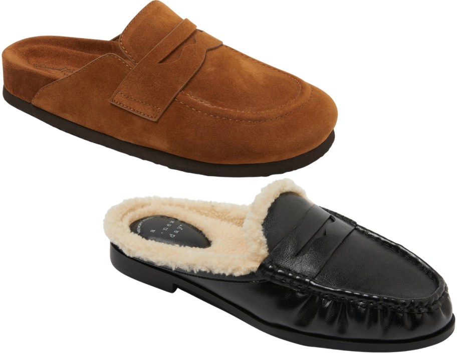 suede and sherpa lined mule flats