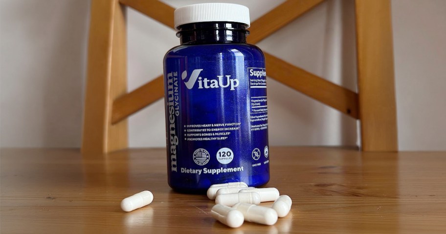 blue container of magnesium supplement