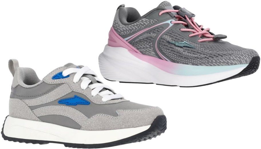 two kids athletic shoes in different styles