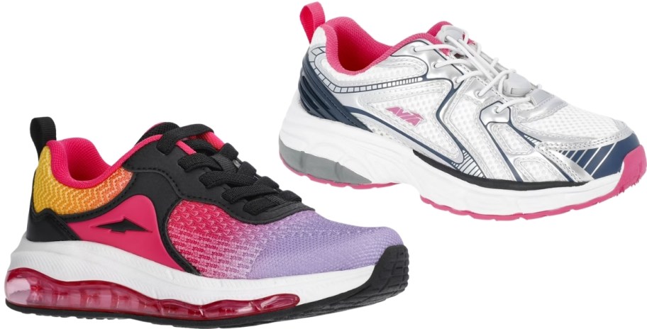 two kids athletic shoes in different styles