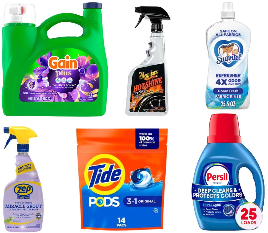 6 household items on a white background