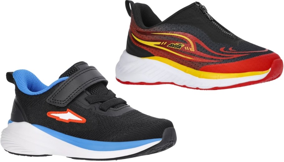 two kids athletic shoes in different styles