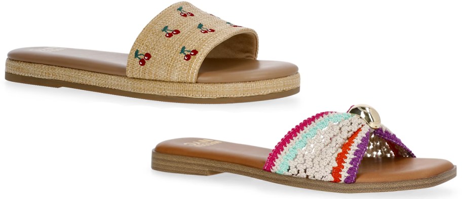 tan cherry and colorful crochet sandals 