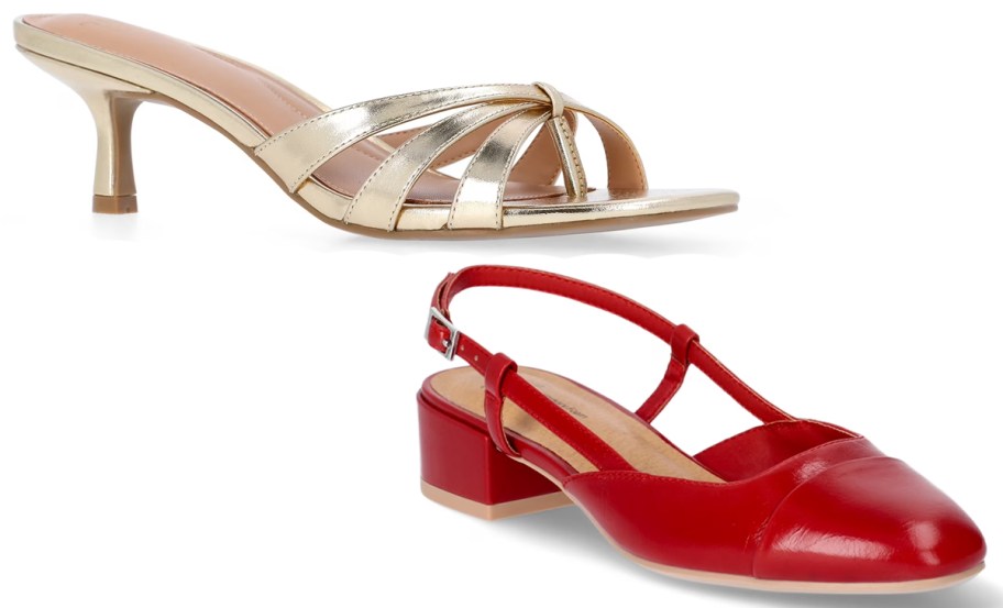 gold and red sandals 