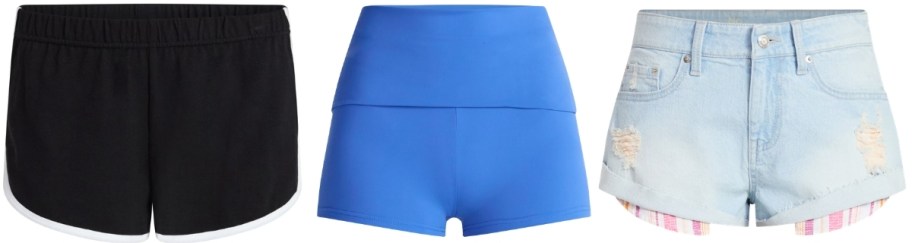 3 pair of shorts in 3 different styles