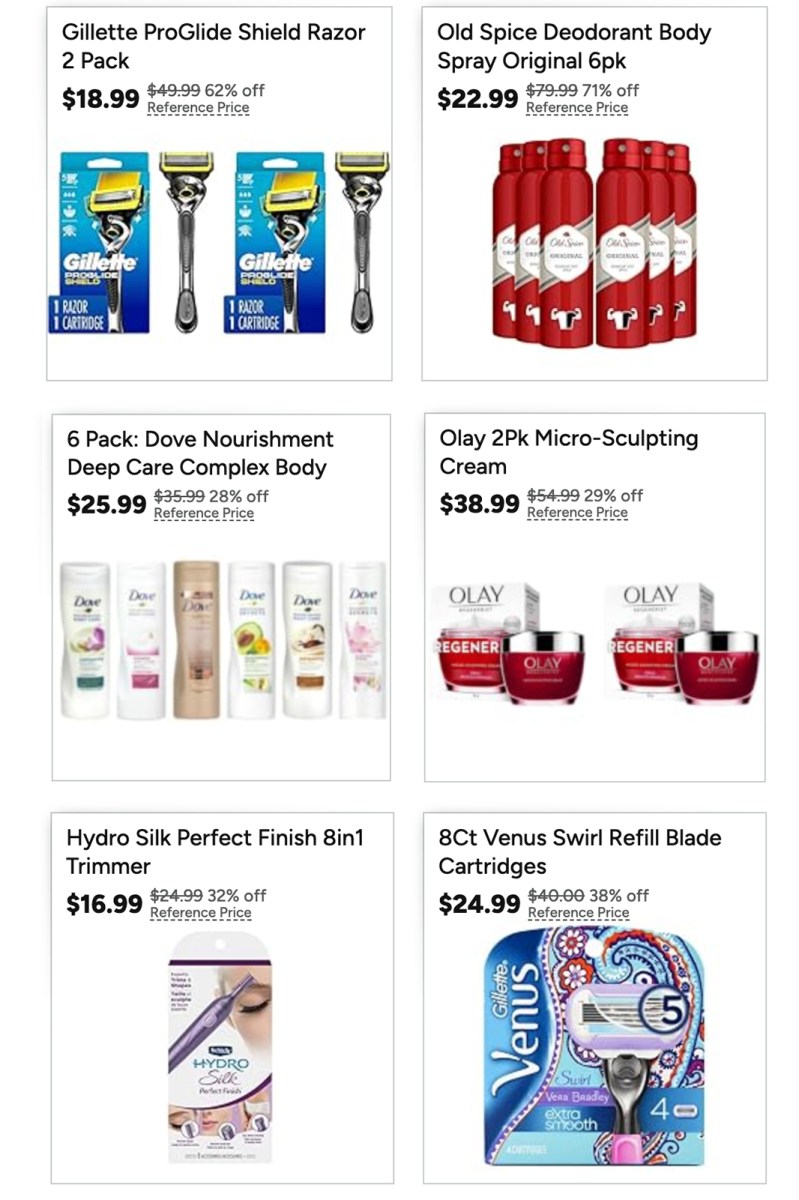 olay, gillette, venus, and dove beauty products 