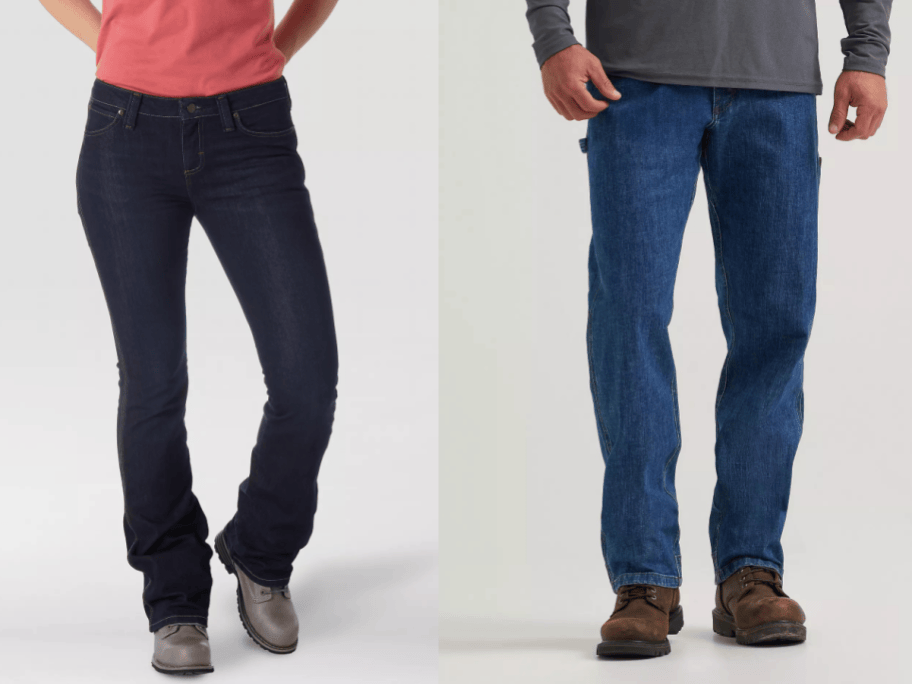 woman and man both wearing jeans
