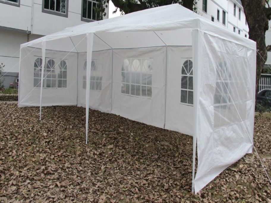 white 10'x30' Party Tent Wedding Commercial Gazebo Marquee Canopy w/ 5 Side Wall Awings in yard