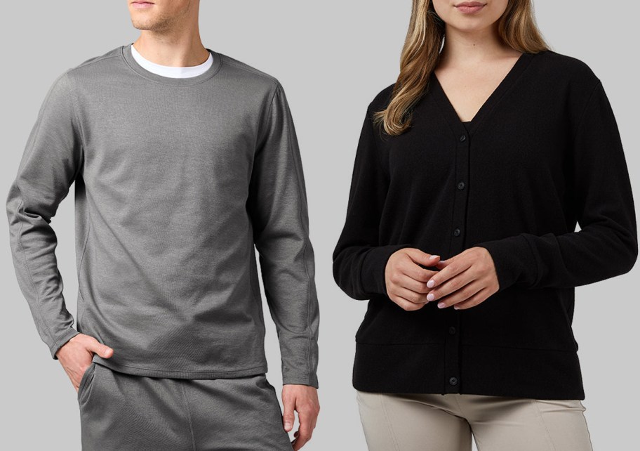 32 Degrees Men&rsquo;s Luxe Flex Crewneck Sweatshirt and Women&rsquo;s Soft Sweater Knit Cardigan