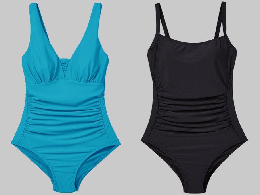32 Degrees Women's Ruched Plunge One-Piece Swimsuit and Square-Neck One-Piece Swimsuit