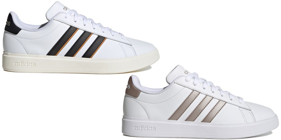 two white adidas sneakers