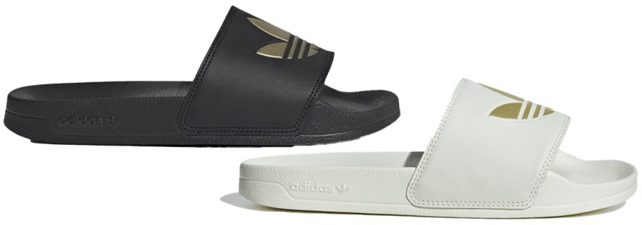 black and white adidas slides