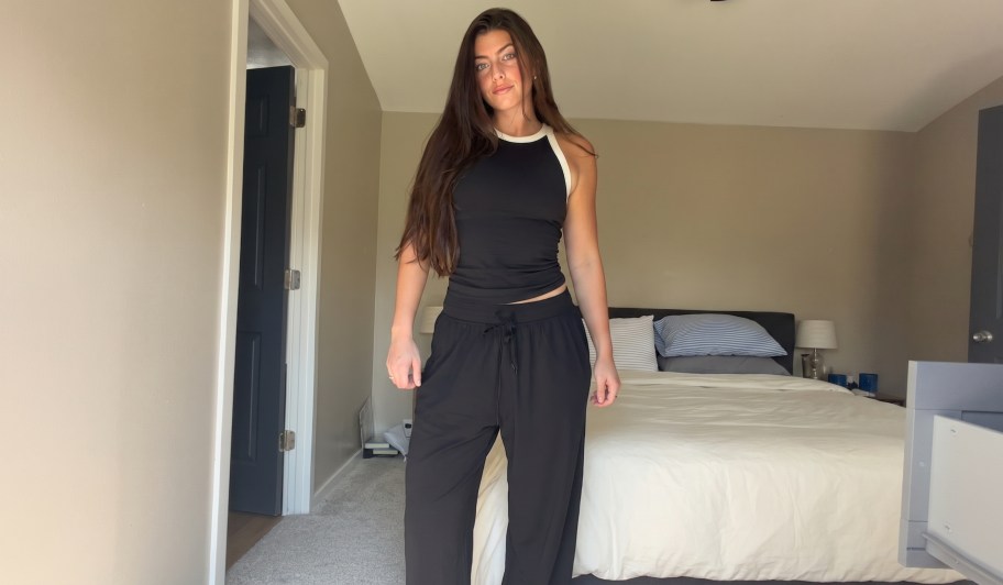 Woman wearing Aerie Real Me tank and pants