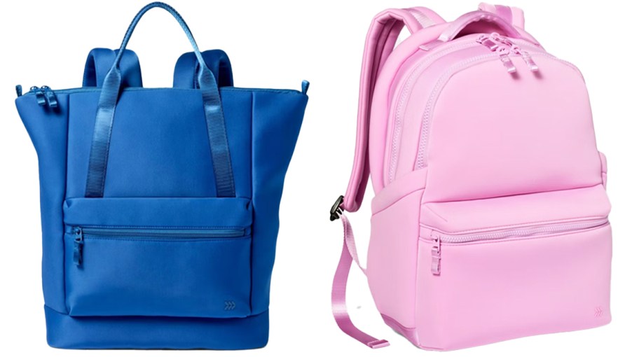 blue and pink backpacks