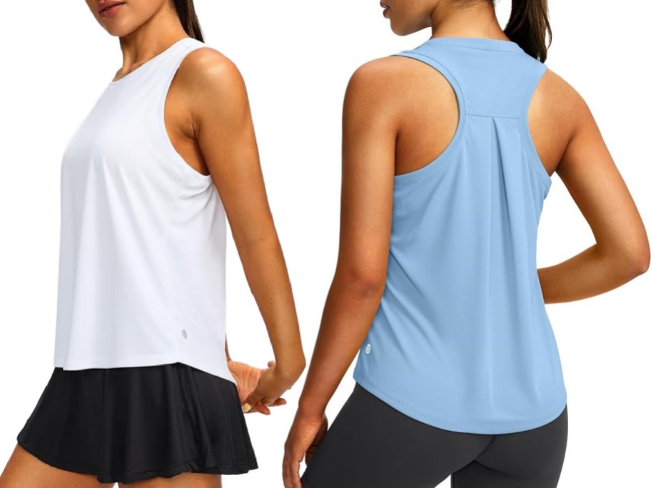 Stock images of two women wearing Athletic Tank tops from Amazon