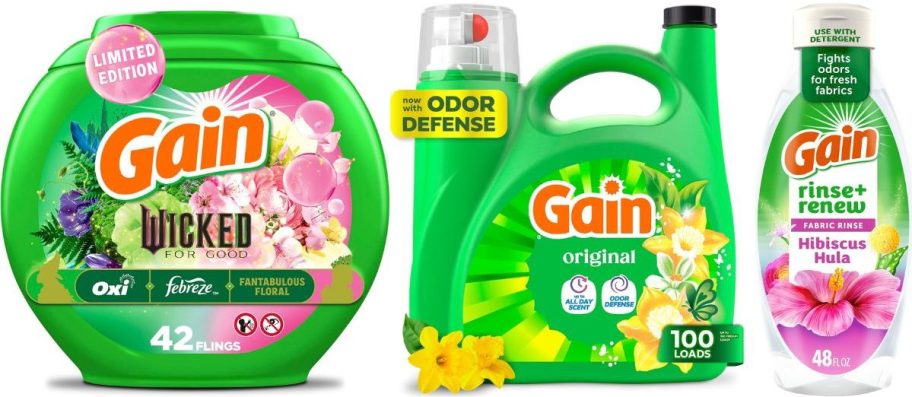 Stock images of Gain Flings, Liquid Detergent and Fabric Rinse