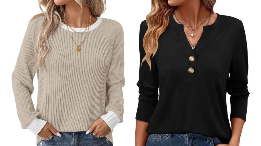Amazon long sleeve shirts in beige with white color and black half button up