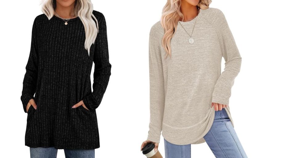 Amazon long sleeve tunics in black and beige